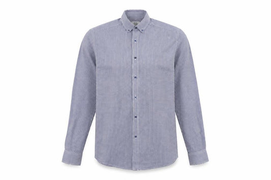Front view of F&F men’s blue check button-up, size 14.5