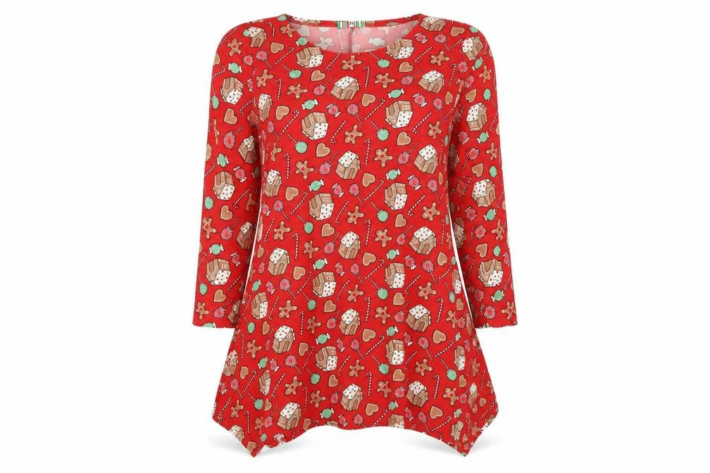 Front view of Preworn women’s red nightshirt, size M, - christmas