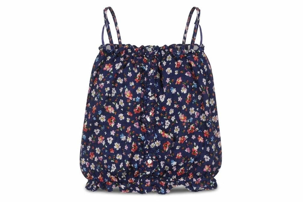 Front view of New Look women’s blue floral basic t-shirt, size UK 8