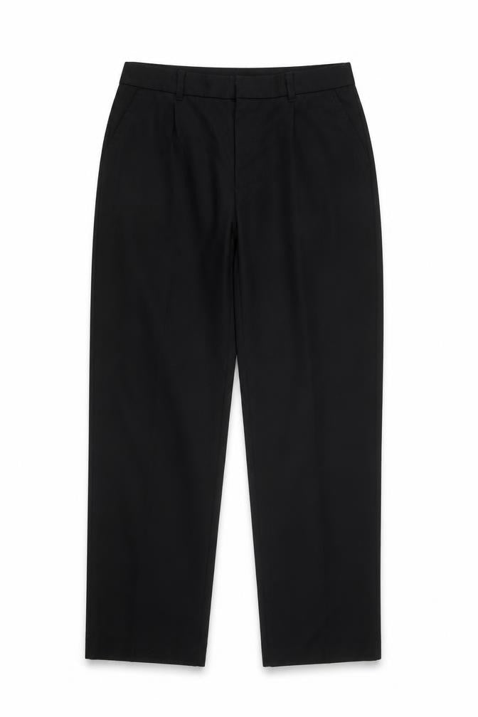 Front view of Preworn men’s black trousers, 27-inch leg