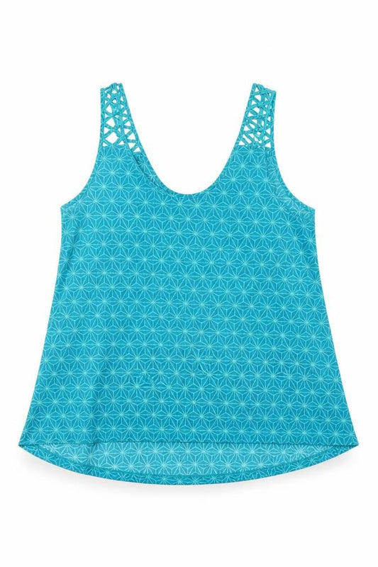 Front view of H&M women’s blue geometric basic blouse, size M