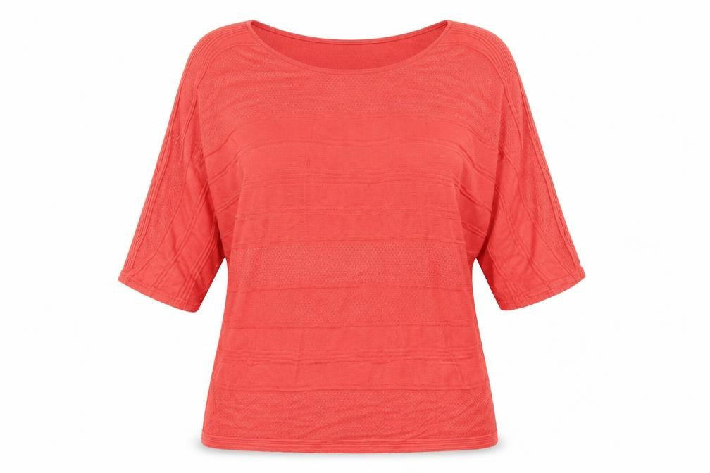 Front view of M&Co women’s red knit jumper, size UK 14