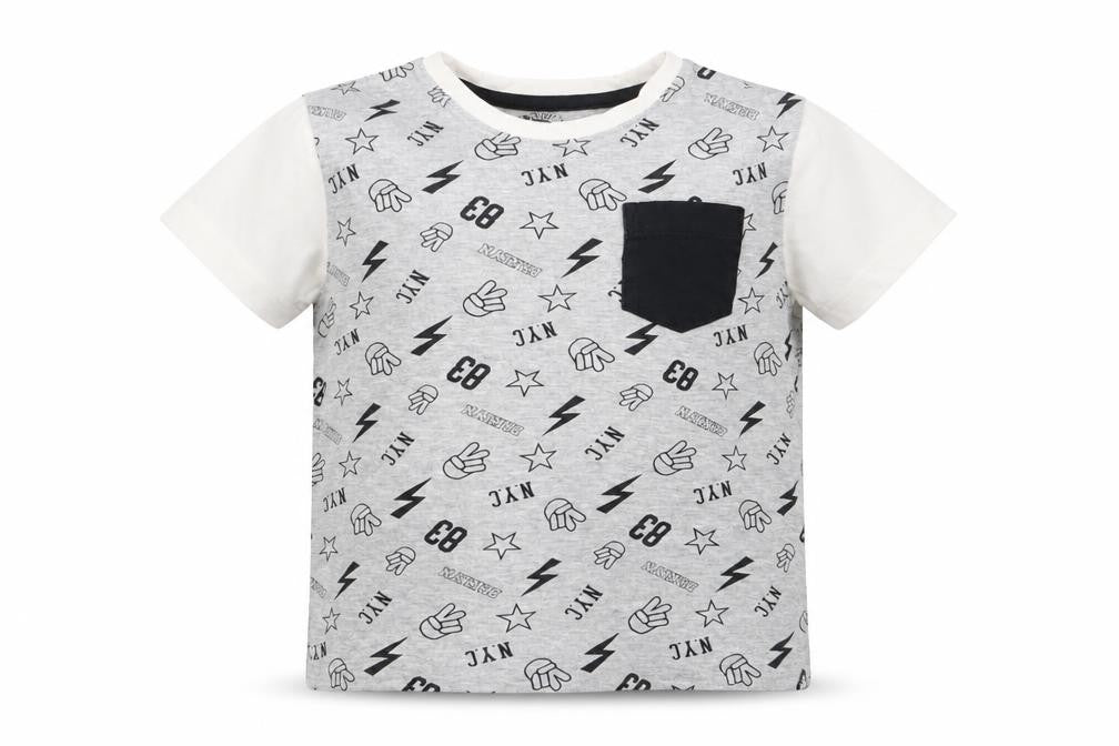 Front view of Matalan boys’ grey geometric pyjama top, size 7, years