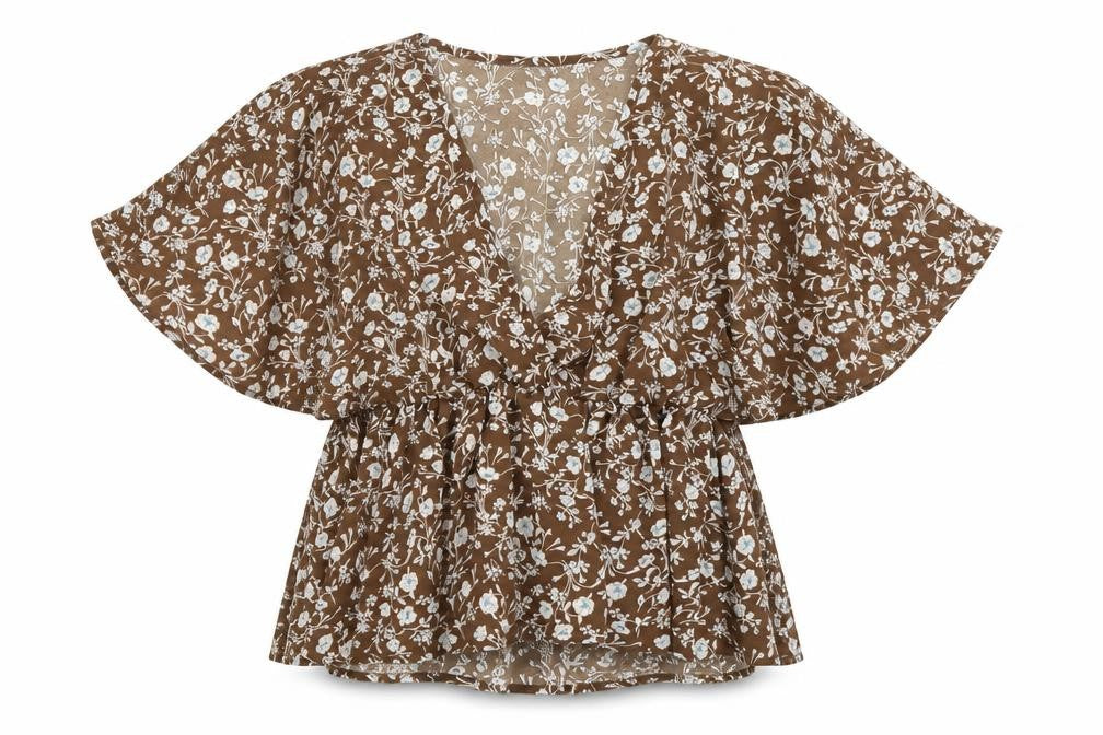 SHEIN Womens Brown Floral  Basic Blouse Size XS