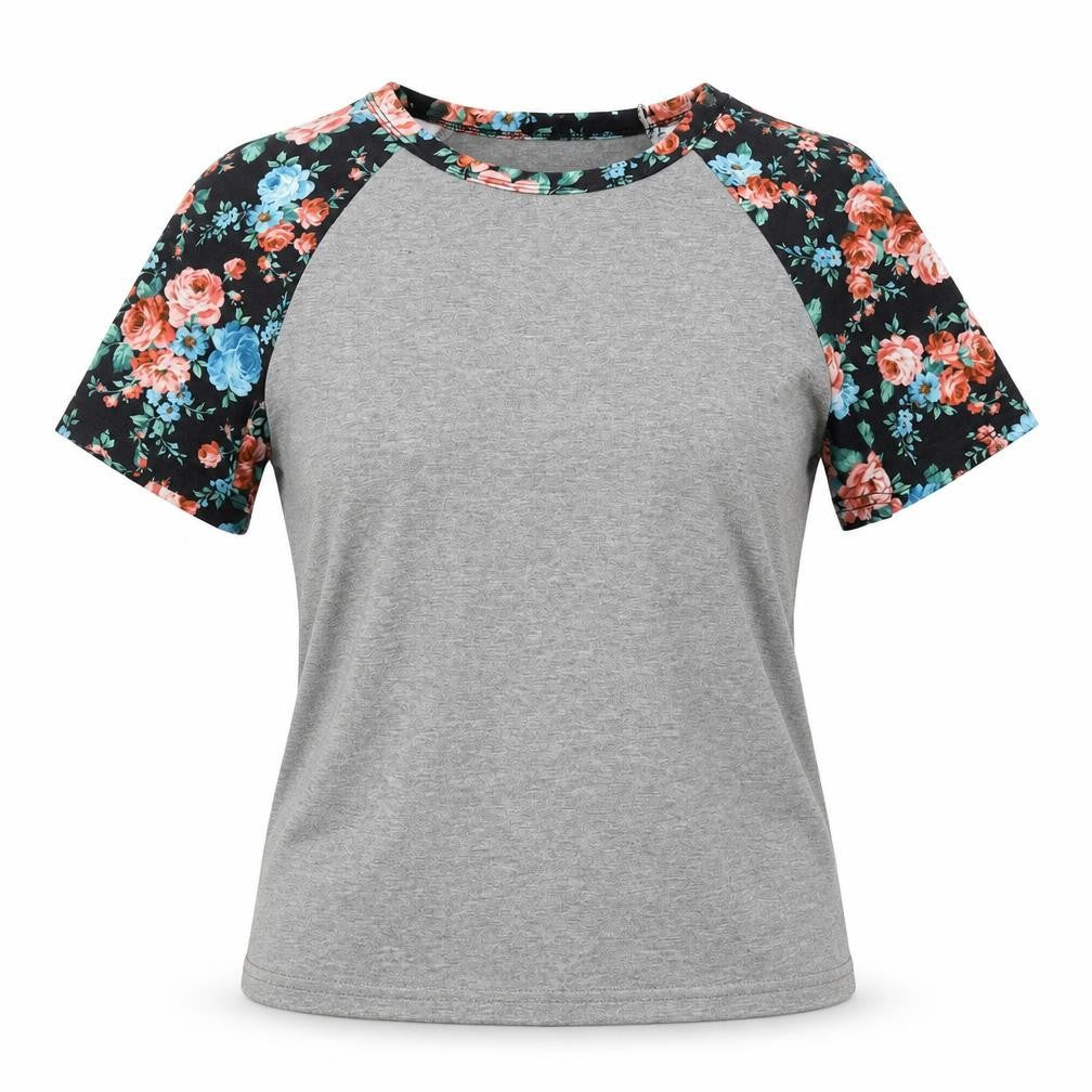 Front view of SHEIN women’s grey floral basic t-shirt, size S