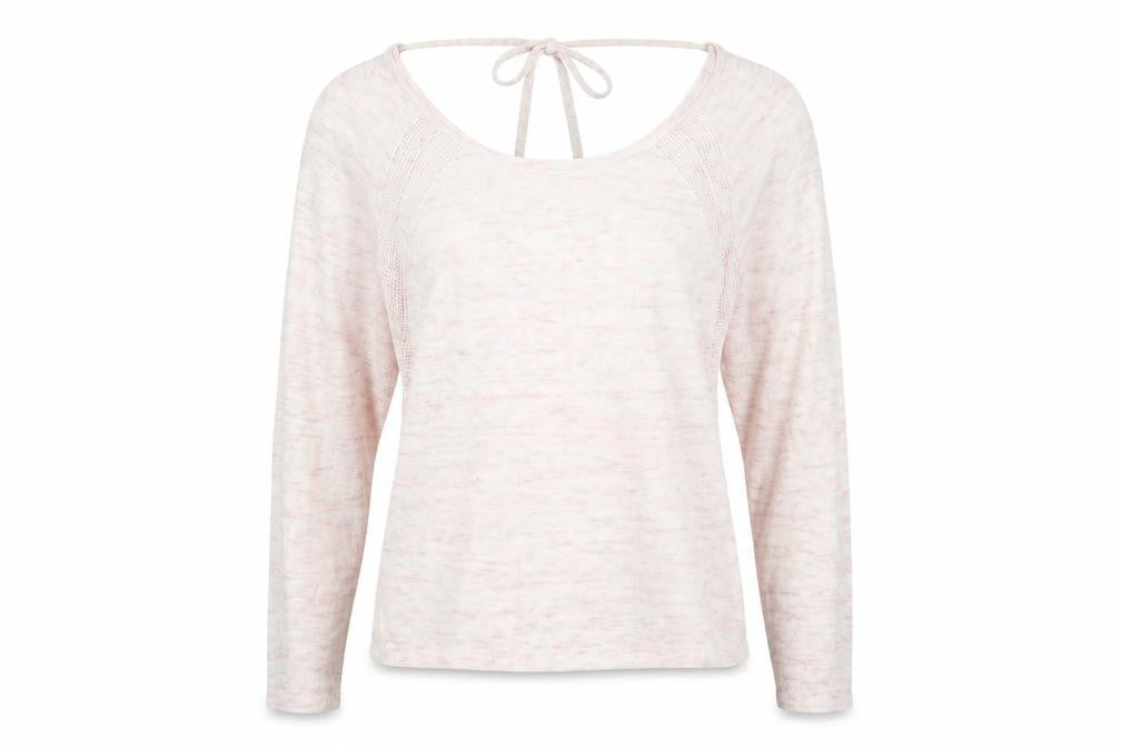 Front view of Marks & Spencer women’s pink knit jumper, size UK 10