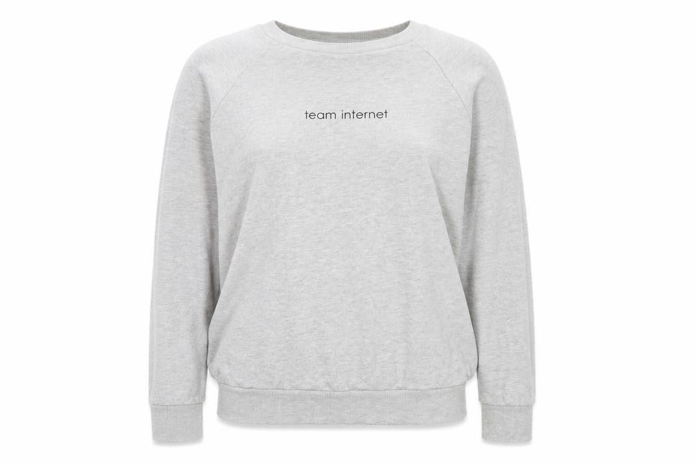 Front view of H&M women’s grey pullover sweatshirt, size M, - team internet