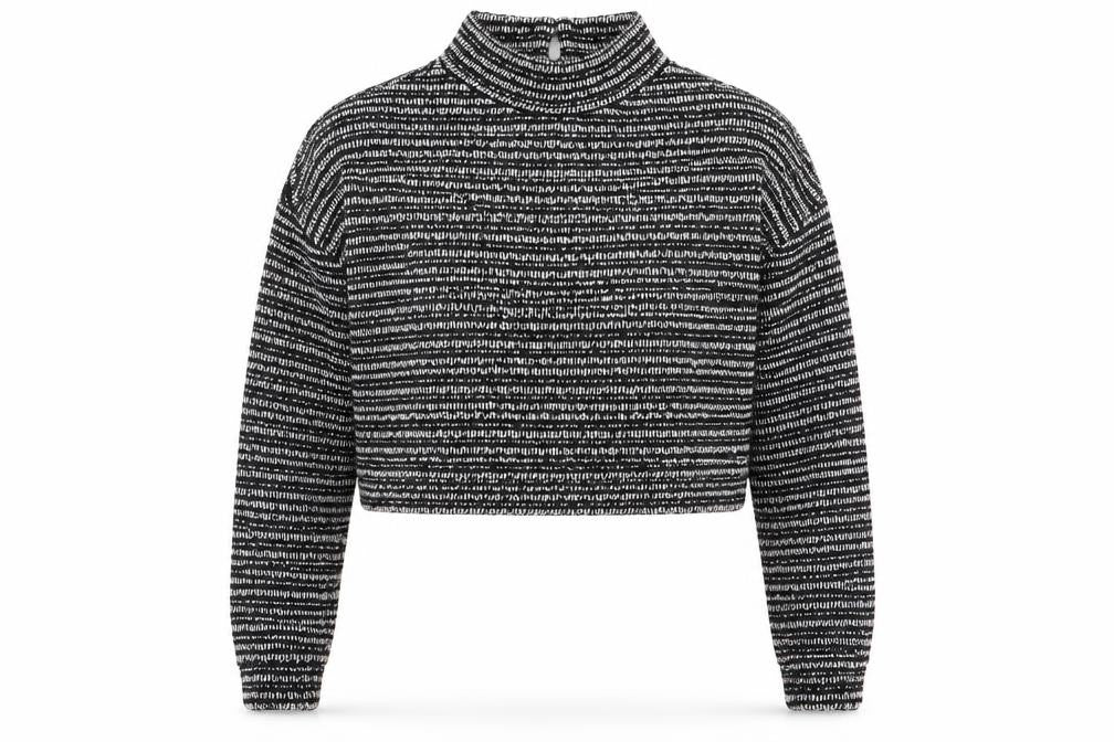Front view of New Look women’s multicoloured geometric jumper, size UK 6
