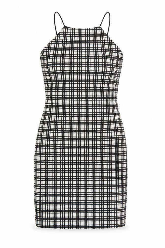 Front view of Boohoo women’s multicoloured check fit & flare, size UK 6