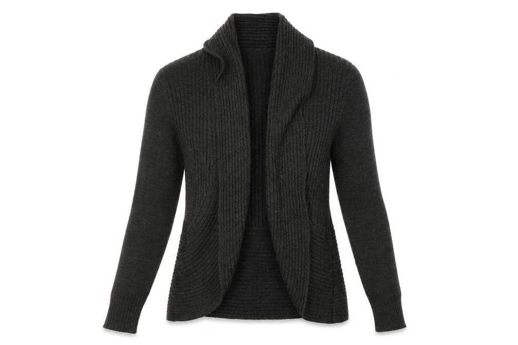 Front view of H&M women’s grey knit cardigan jumper, size S