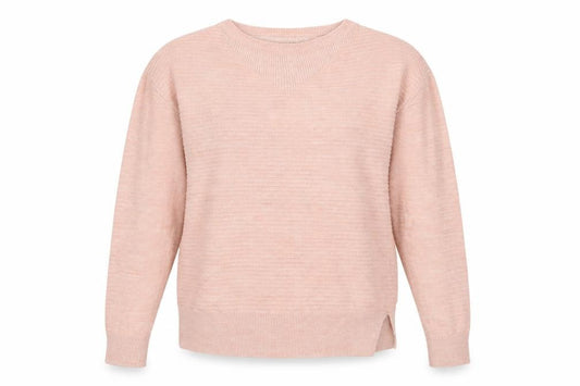 Front view of Next women’s pink striped knit jumper, size UK 8