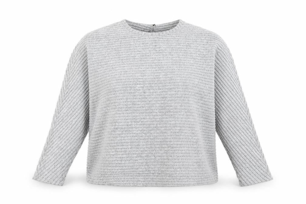 Front view of Primark women’s grey striped knit jumper, size L