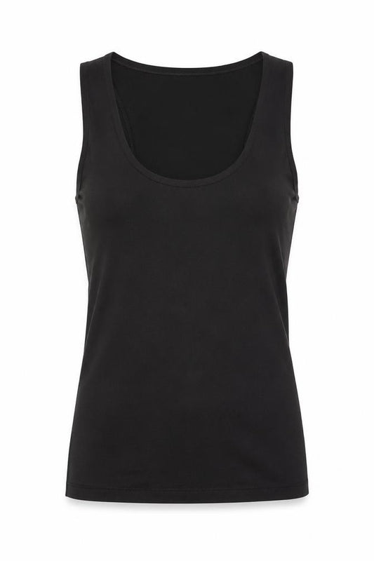 Front view of Zallo women’s black basic tank, size XS