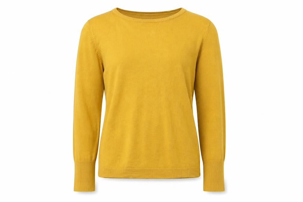 Front view of Primark women’s yellow knit jumper, size M