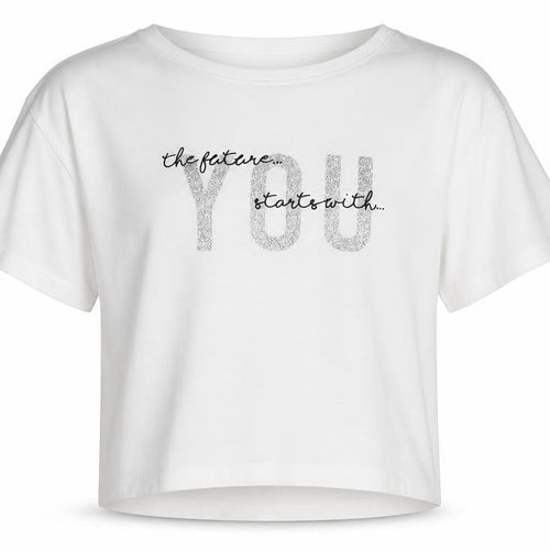 Miss E-vie Girls White   Cropped T-Shirt Size 13-14 Years  - The Future Starts With You