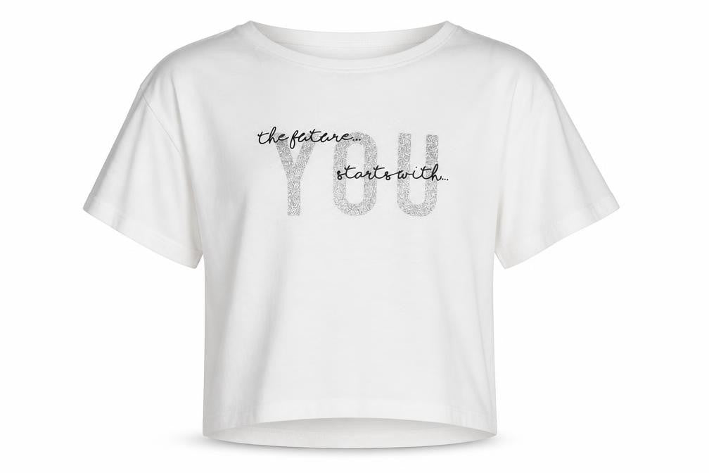 Miss E-vie Girls White   Cropped T-Shirt Size 13-14 Years  - The Future Starts With You