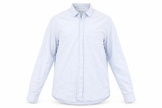 Front view of ARUUTO men’s blue button-up, size XL