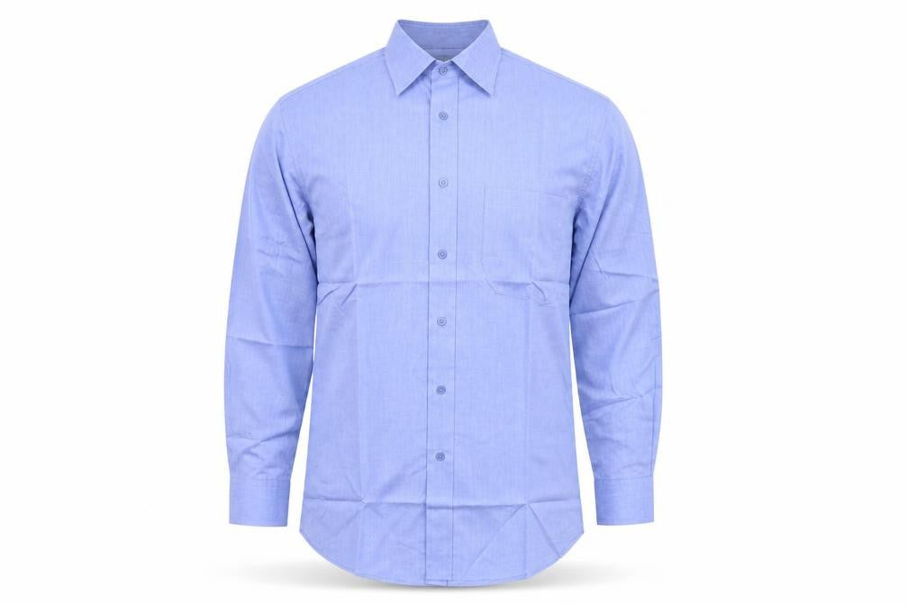 Front view of SAVATINI men’s blue button-up, size 15.5