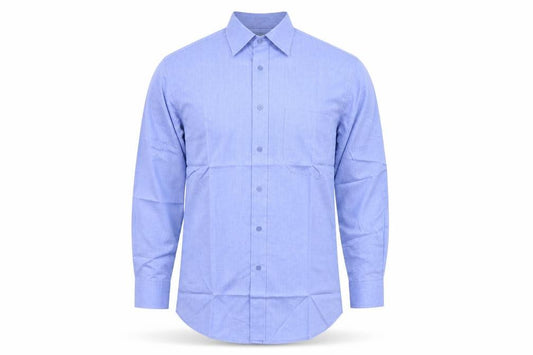 Front view of SAVATINI men’s blue button-up, size 15.5