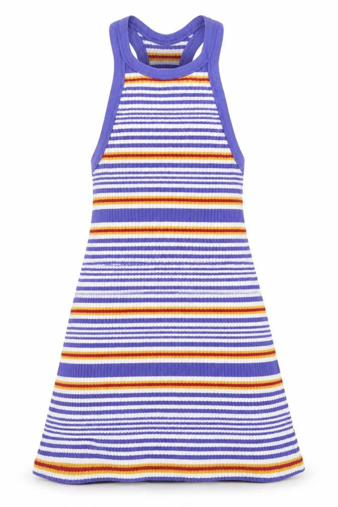Front view of Cooperative women’s blue striped a-line, size M