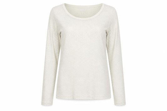 Front view of Atmosphere women’s beige polka dot basic t-shirt, size UK 10