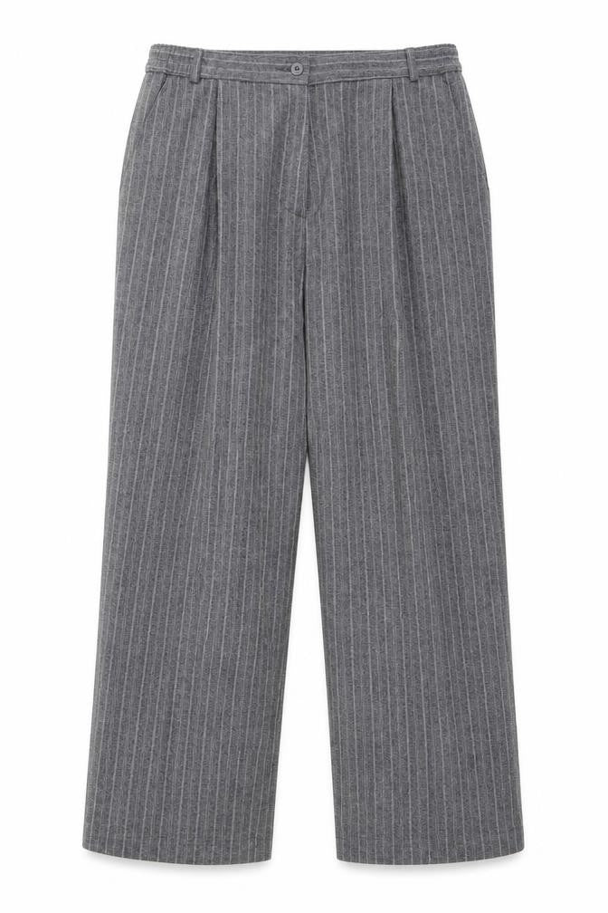 Front view of Marks & Spencer women’s grey trousers, size UK 14, 28-inch leg