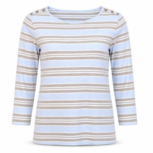 Country Casuals Womens Blue Striped  Basic T-Shirt Size S
