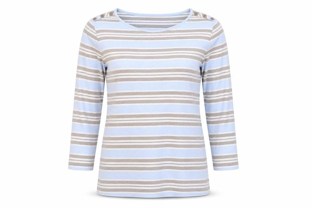 Country Casuals Womens Blue Striped  Basic T-Shirt Size S