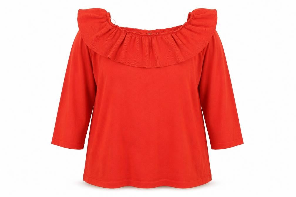 Front view of Papaya women’s red jumper, size UK 18