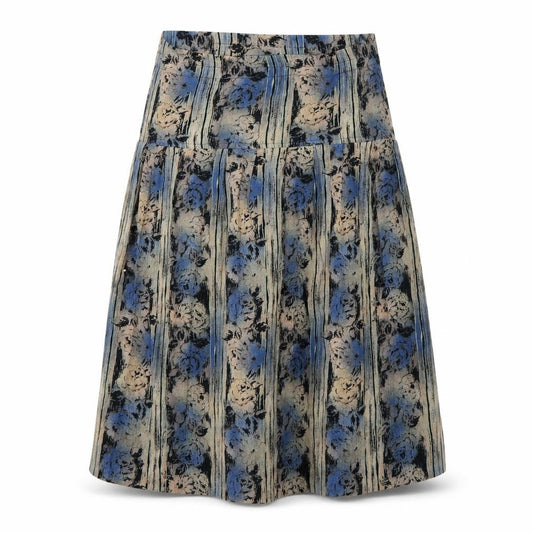 Front view of west & webb women’s multicoloured geometric flare skirt, size UK 12