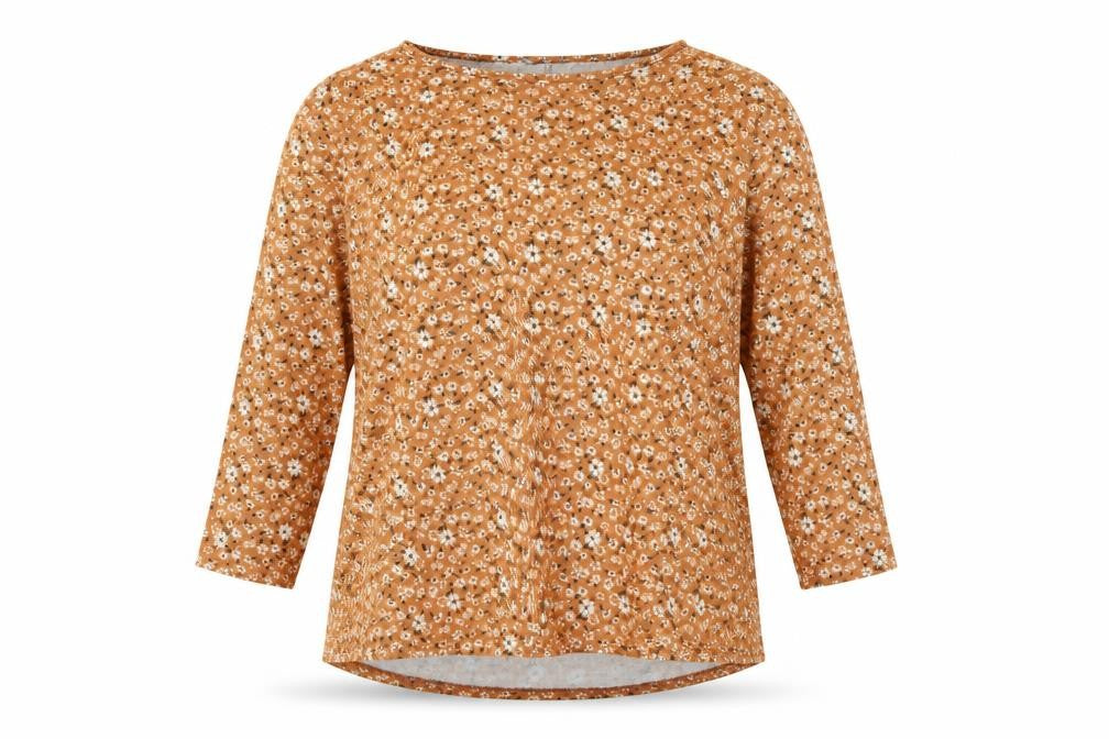 Front view of Principles women’s orange floral jumper, size UK 12
