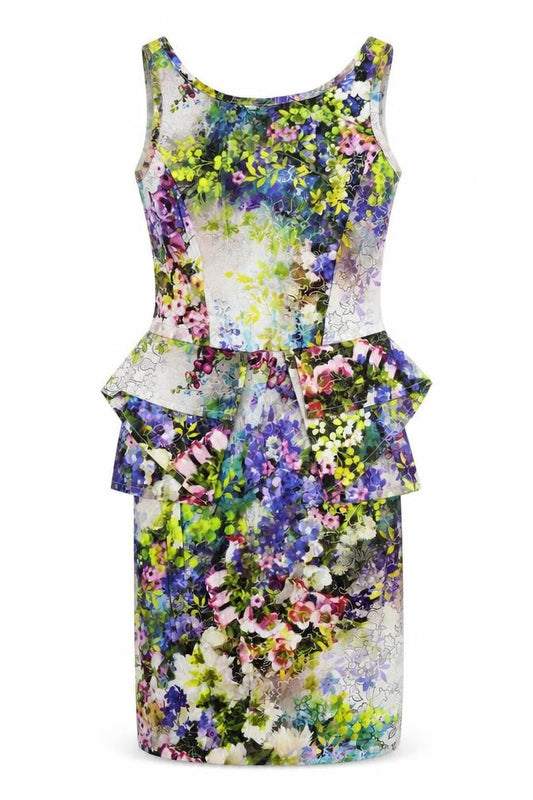 Front view of River Island women’s multicoloured floral bodycon, size UK 8