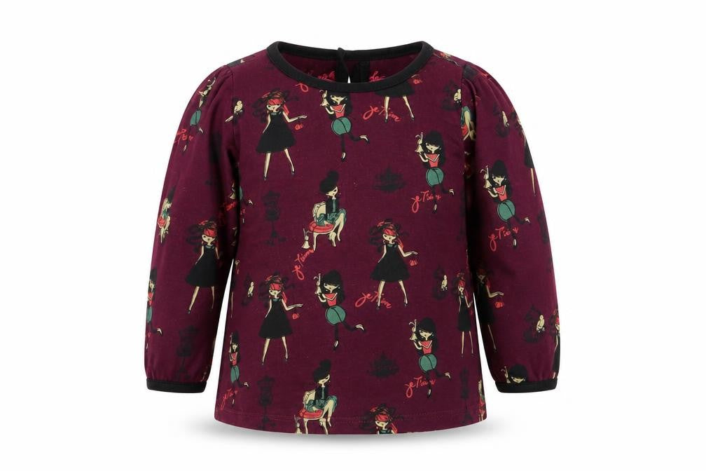 Front view of Masquerade girls’ purple pullover t-shirt, size 18-24, months
