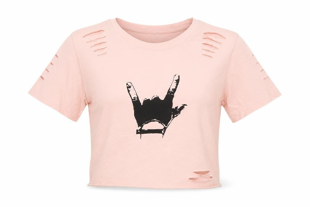 Front view of Preworn women’s pink cropped t-shirt, size M