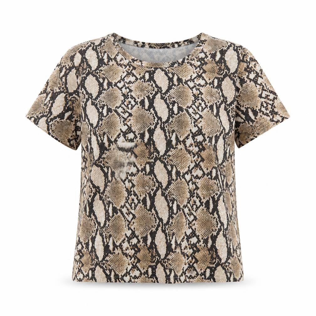 Front view of Bershka women’s beige animal print basic blouse, size M