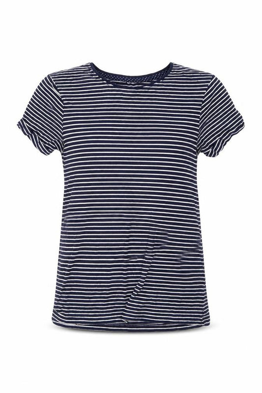 Front view of YD girls’ blue striped basic polo, size 8-9, years