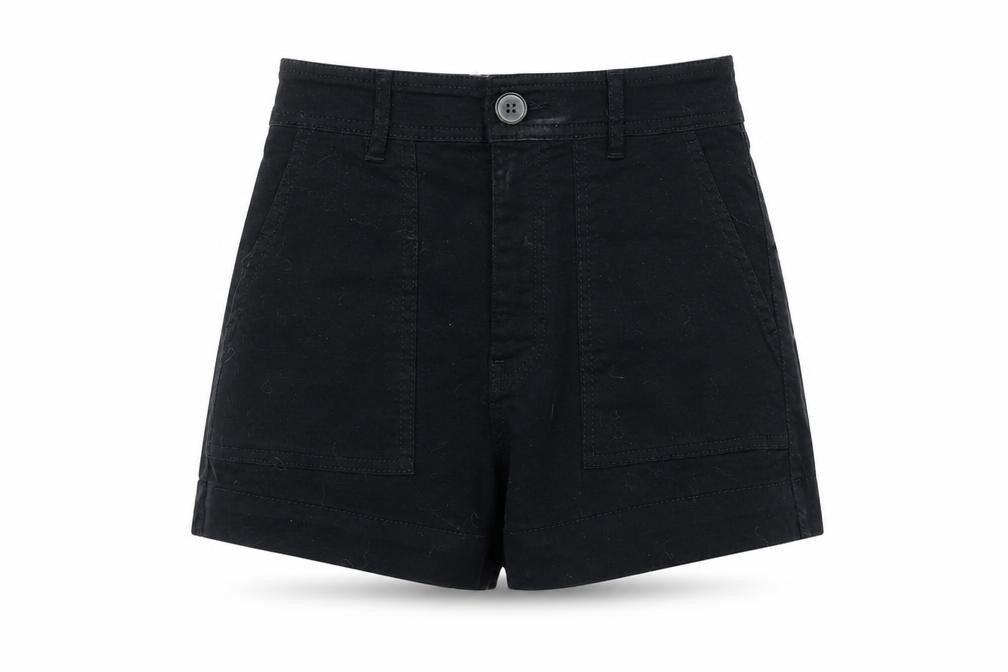 Front view of H&M women’s black mom shorts, size UK 4