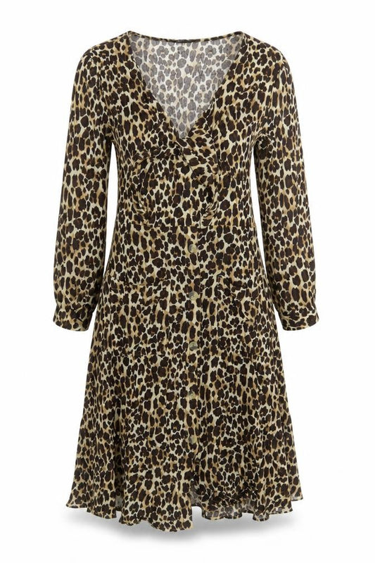 Front view of Next women’s gold animal print a-line, size UK 10