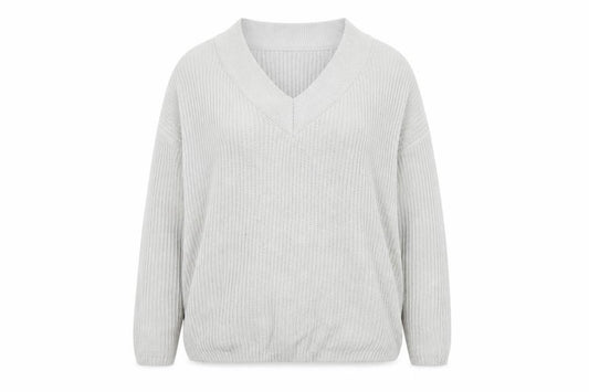Front view of Boohoo women’s grey jumper, size UK 18