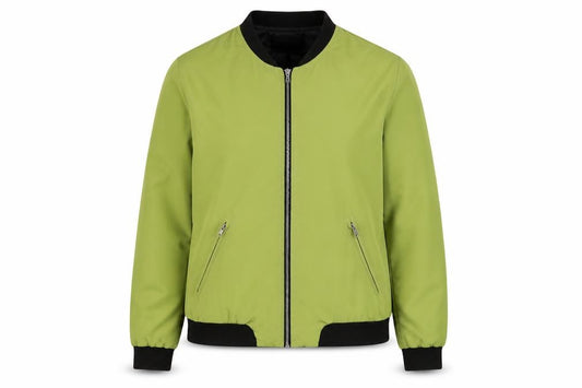 Front view of RESERVED women’s green bomber jacket jacket, size UK 8