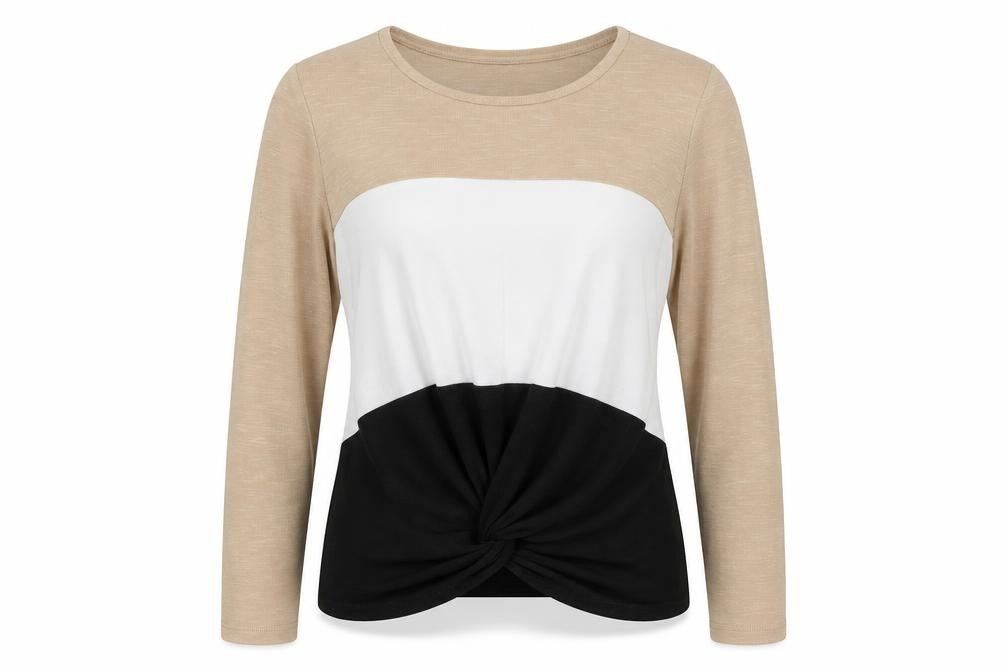 Front view of New Look women’s multicoloured striped pullover sweatshirt, size M