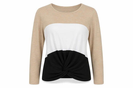 Front view of New Look women’s multicoloured striped pullover sweatshirt, size M