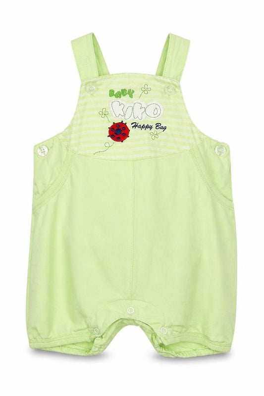 Front view of Baby Kiko girls’ green dungaree outfit/set, size 6-9, months