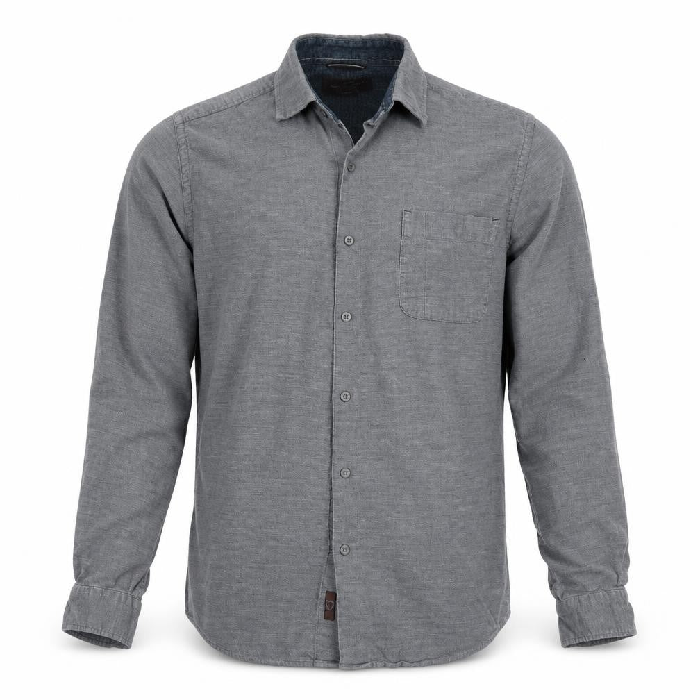 Front view of Black Brown 1826 men’s grey button-up, size M