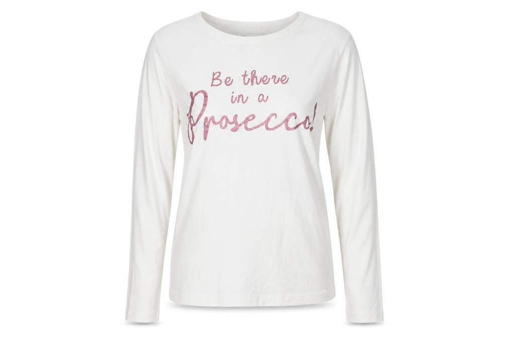 Front view of Sleep in women’s white geometric basic t-shirt, size UK 10