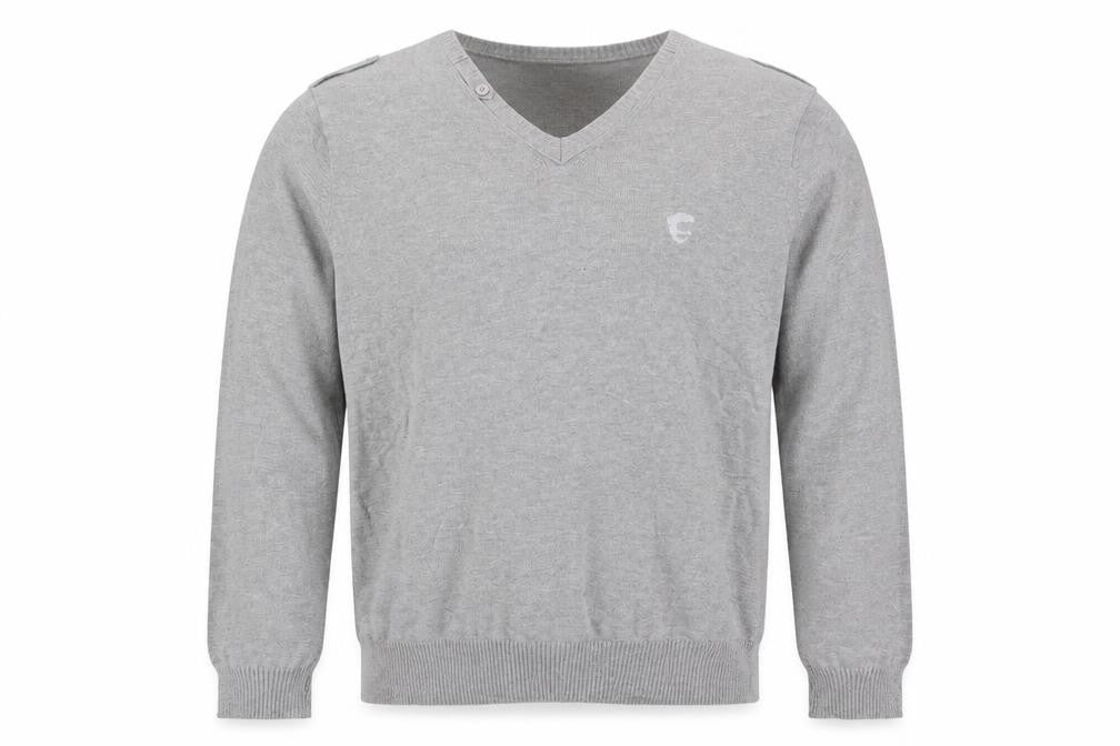 Front view of Swade men’s grey knit jumper, size L
