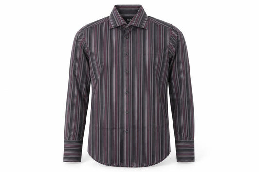 Front view of Next men’s blue striped button-up, size 14.5