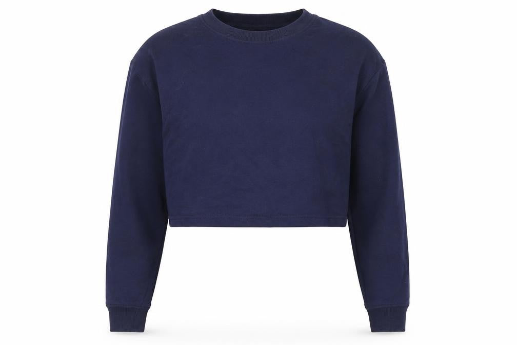 Front view of Missguided women’s blue pullover sweatshirt, size UK 8, - cropped