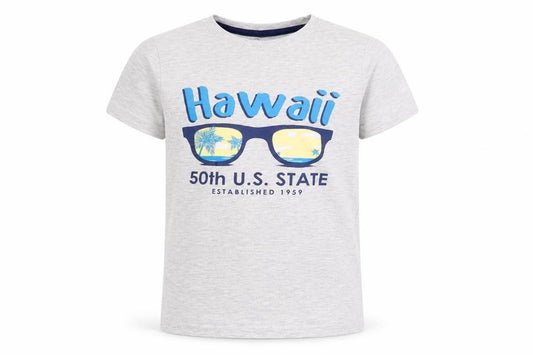 Front view of little kids boys’ grey basic t-shirt, size 6-7, years