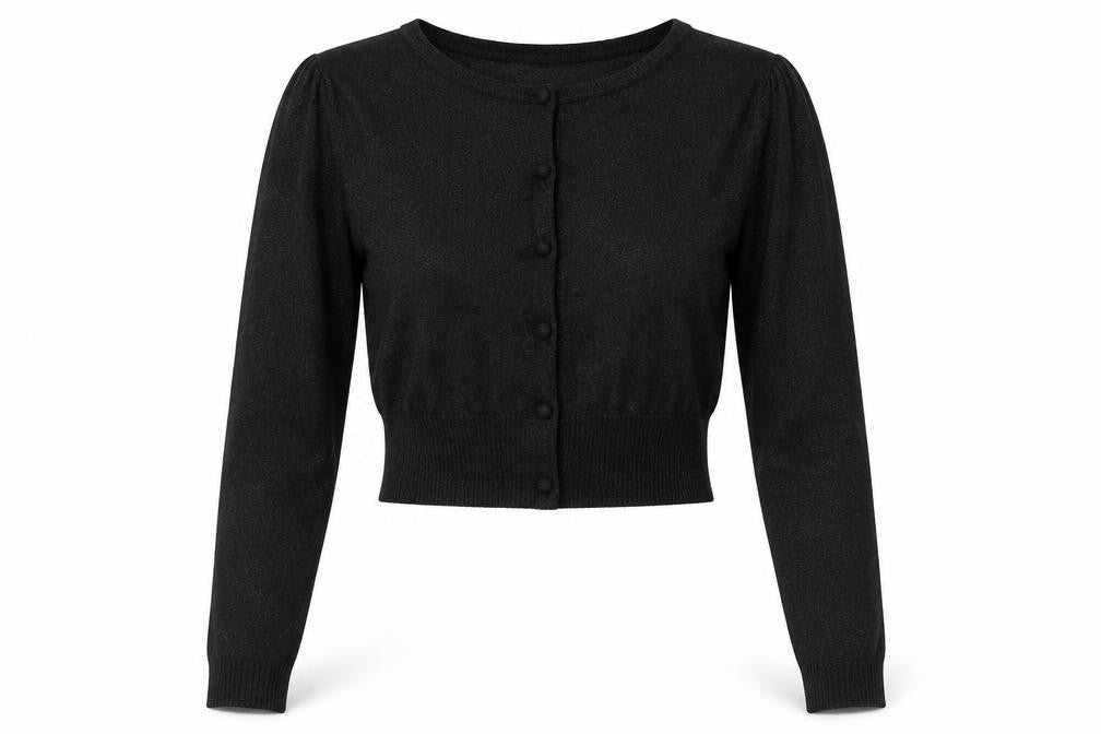 Front view of initial women’s black cardigan jumper, size M